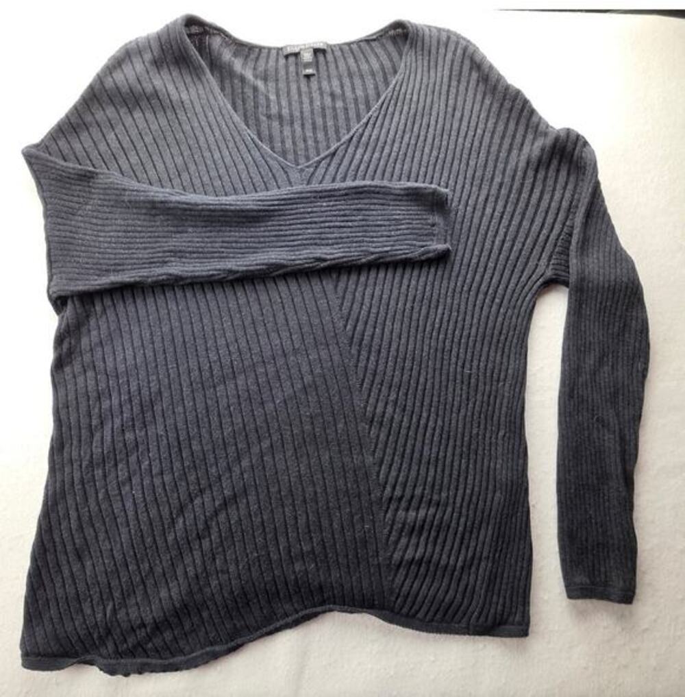 Eileen Fisher Ribbed V Neck Long Sleeve Sweater Size Medium